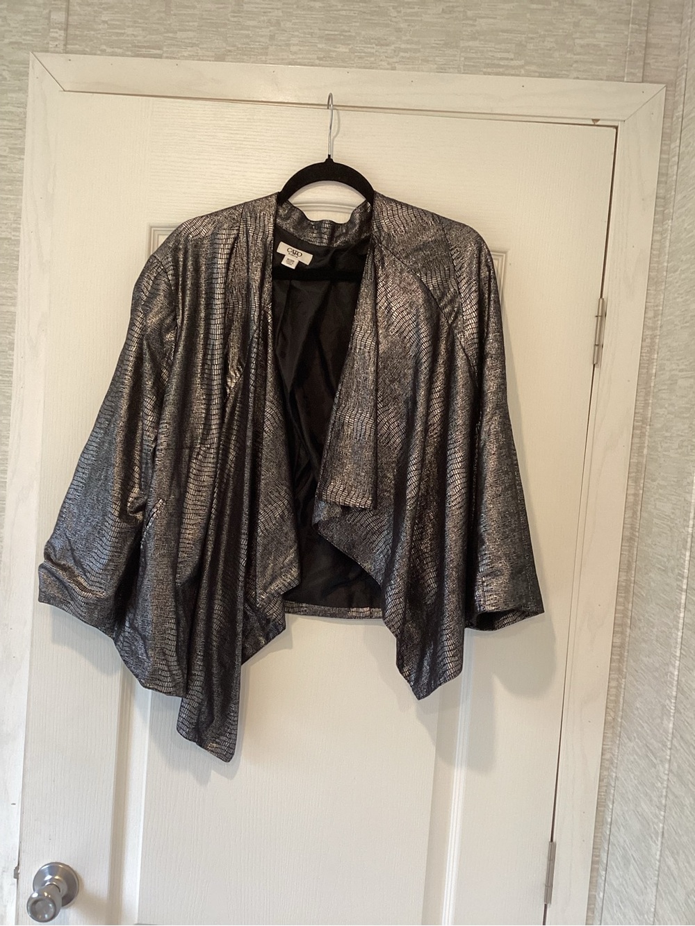 Cato Metallic Textured Open-Front Jacket - Silver Black 18/20W EUC